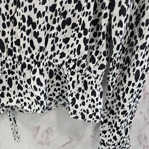 Miss Selffridge Shirt Womens Small White Black Blouse Peplum Tie Crop Cow Print - Picture 9 of 13